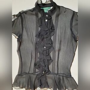 Ralph Lauren Sheer 100% Silk Button Down Blouse Size 6